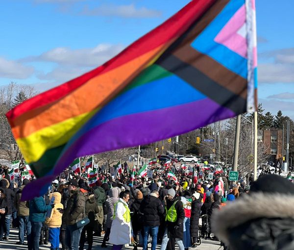 Inclusive rainbow flag in a demonstration