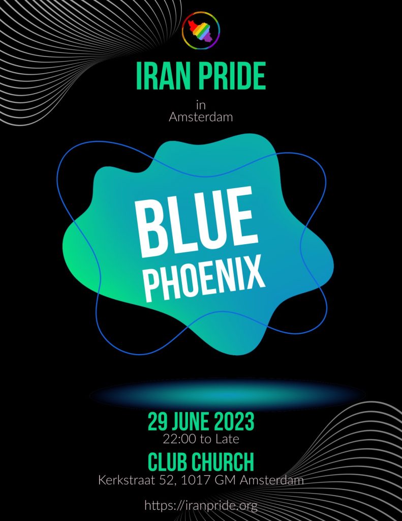 Iran Pride Blue Phoenix Event flyer at Club Church
