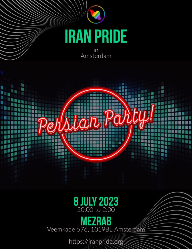 Iran Pride Persian Party flyer at Mezrab